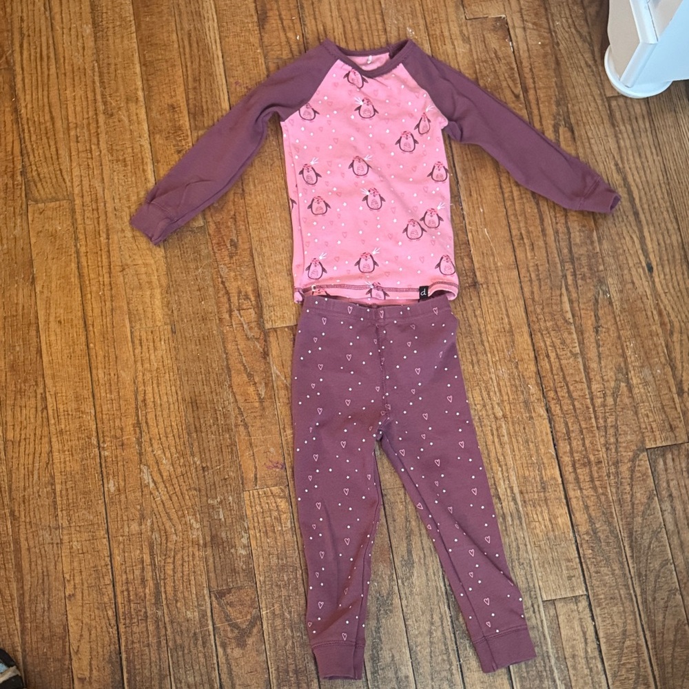 Deux par Deux Pink and Purple Penguin Pajama Set
